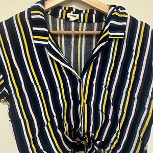 Garage Multicolor Striped Button Down‎ Shirt Tie waist cropped